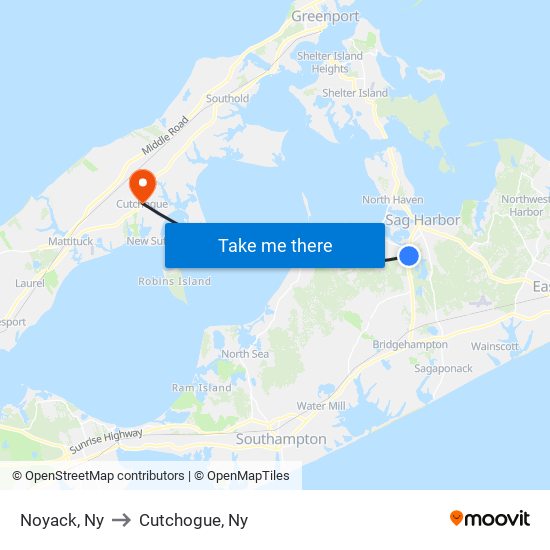 Noyack, Ny to Cutchogue, Ny map