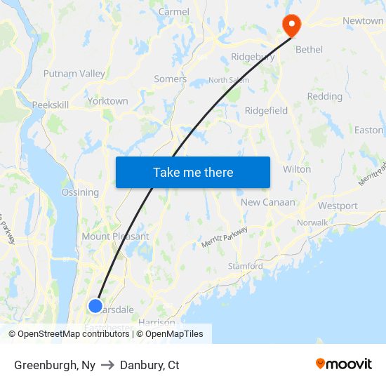 Greenburgh, Ny to Danbury, Ct map