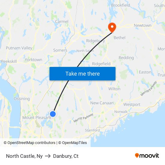 North Castle, Ny to Danbury, Ct map