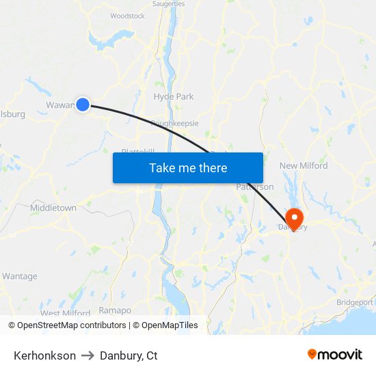 Kerhonkson to Danbury, Ct map