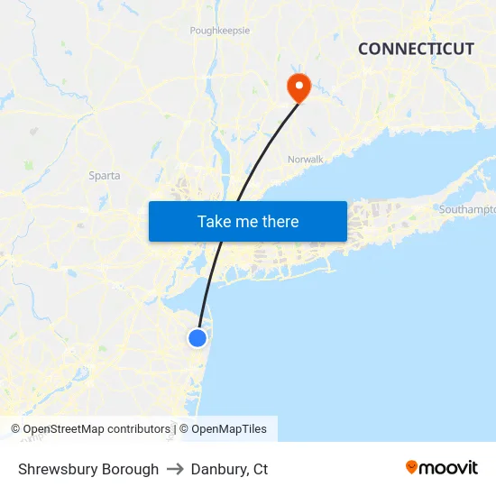 Shrewsbury Borough to Danbury, Ct map