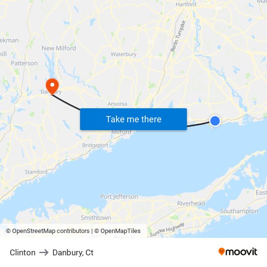 Clinton to Danbury, Ct map