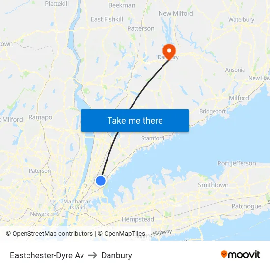 Eastchester-Dyre Av to Danbury map