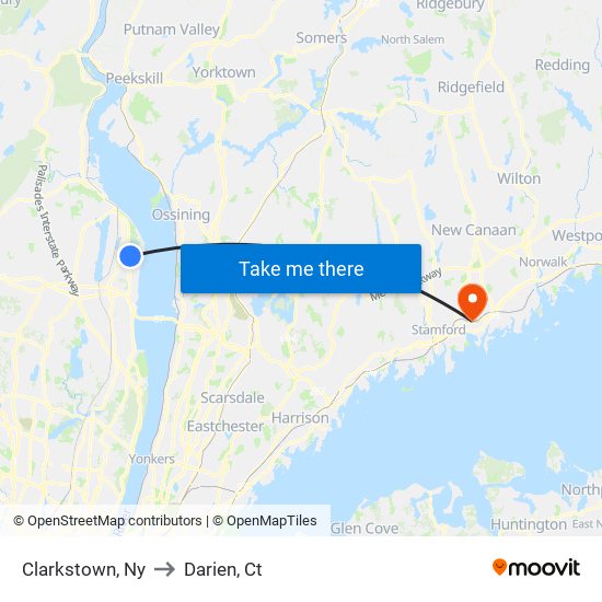 Clarkstown, Ny to Darien, Ct map