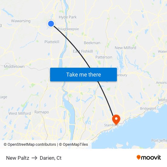 New Paltz to Darien, Ct map