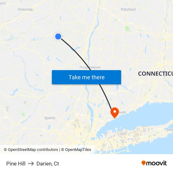 Pine Hill to Darien, Ct map
