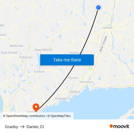 Granby to Darien, Ct map