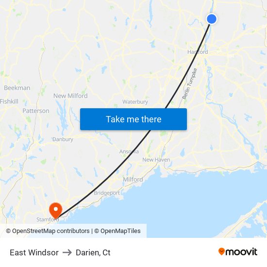 East Windsor to Darien, Ct map