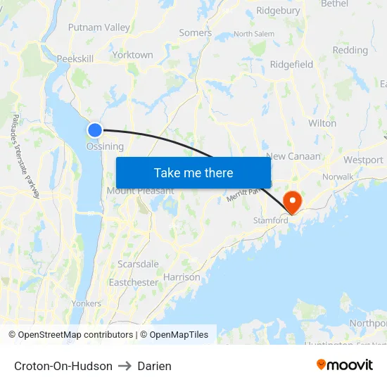 Croton-On-Hudson to Darien map