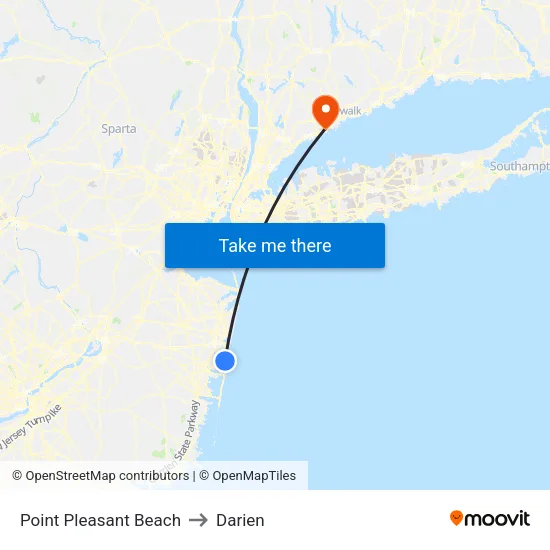 Point Pleasant Beach to Darien map