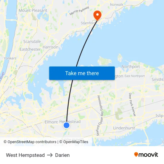West Hempstead to Darien map
