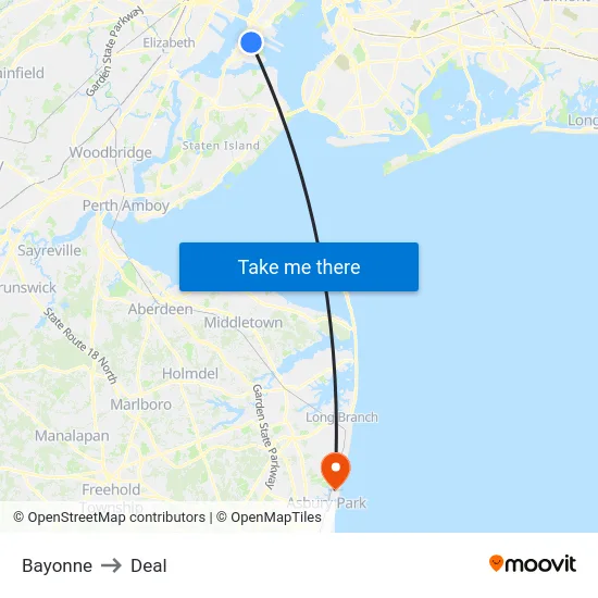 Bayonne to Deal map
