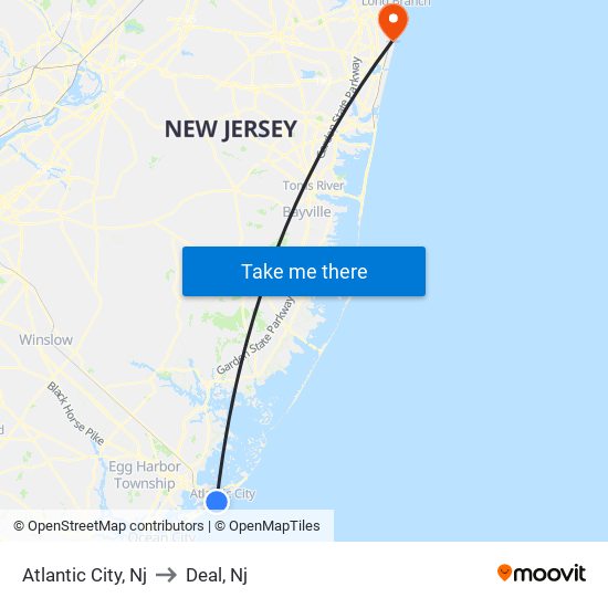 Atlantic City, Nj to Deal, Nj map