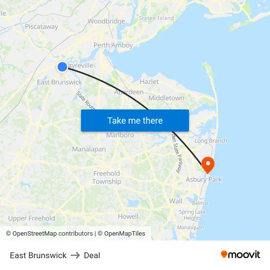 East Brunswick to Deal map
