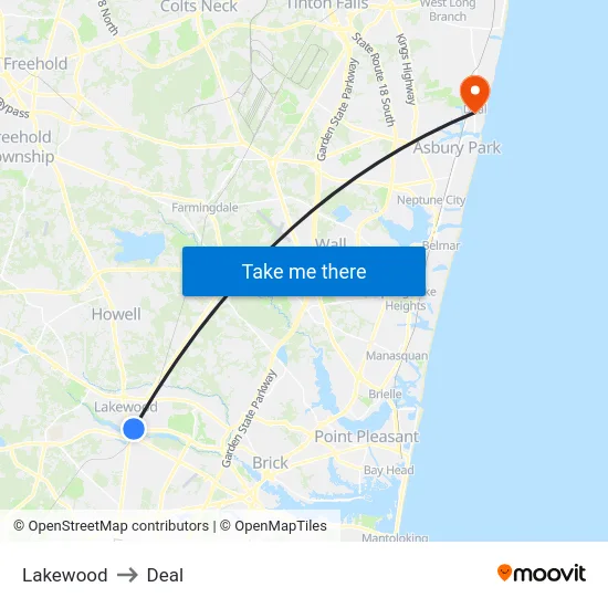 Lakewood to Deal map