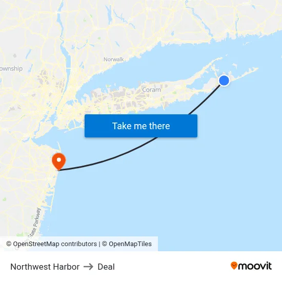 Northwest Harbor to Deal map