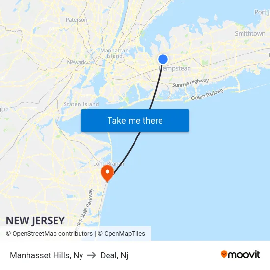 Manhasset Hills to Deal, Nj map