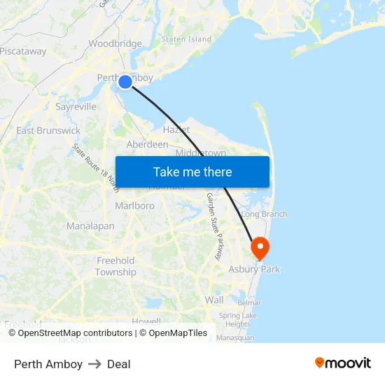 Perth Amboy to Deal map