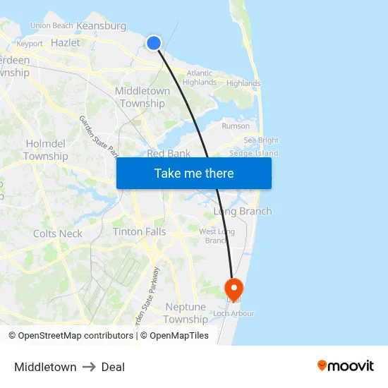 Middletown to Deal map