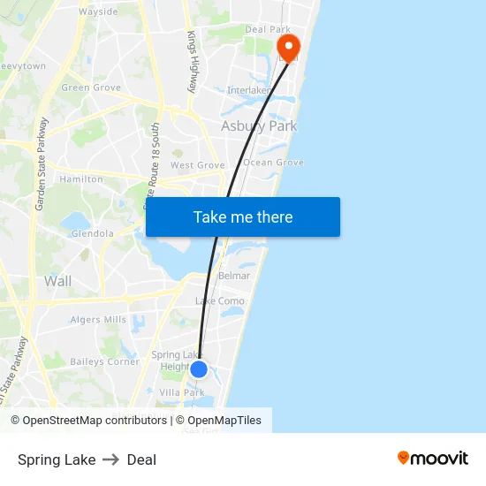 Spring Lake to Deal map