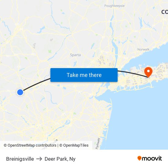 Breinigsville to Deer Park, Ny map