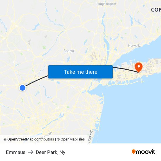 Emmaus to Deer Park, Ny map