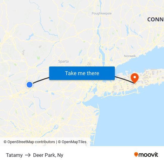 Tatamy to Deer Park, Ny map