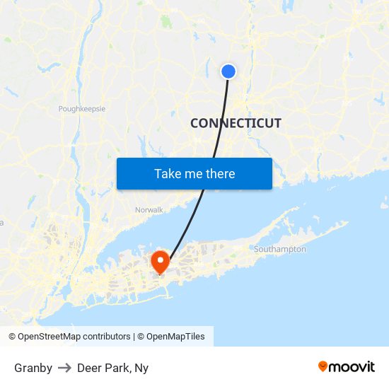 Granby to Deer Park, Ny map