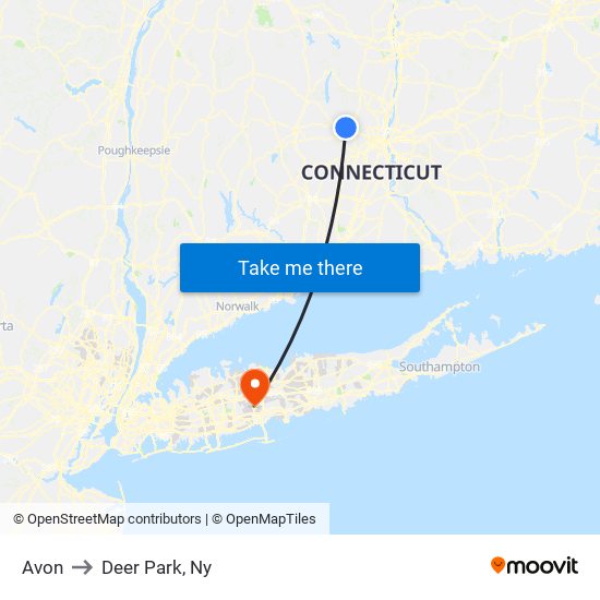 Avon to Deer Park, Ny map