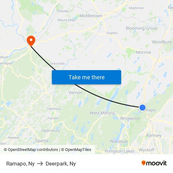 Ramapo, Ny to Deerpark, Ny map