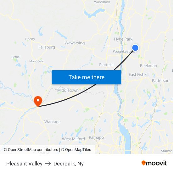 Pleasant Valley to Deerpark, Ny map