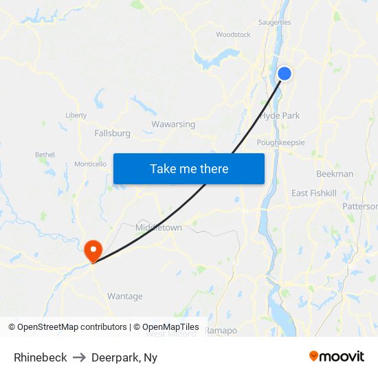 Rhinebeck to Deerpark, Ny map