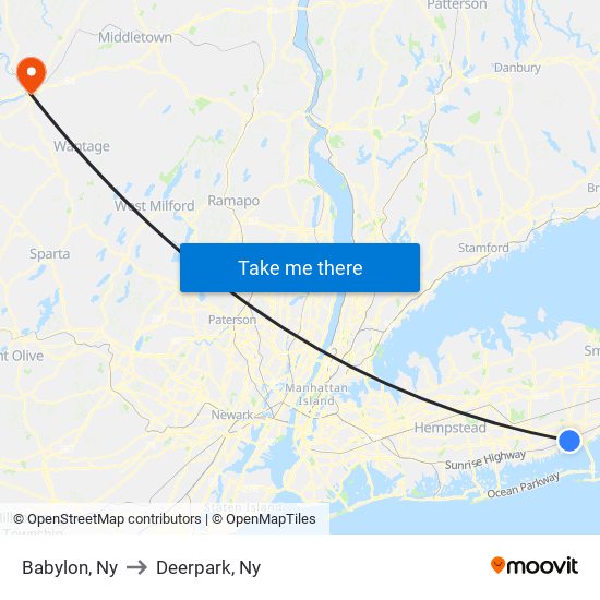 Babylon, Ny to Deerpark, Ny map