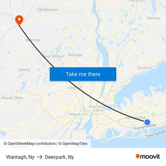 Wantagh, Ny to Deerpark, Ny map