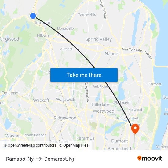 Ramapo, Ny to Demarest, Nj map