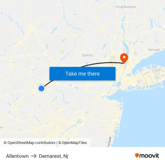 Allentown to Demarest, Nj map