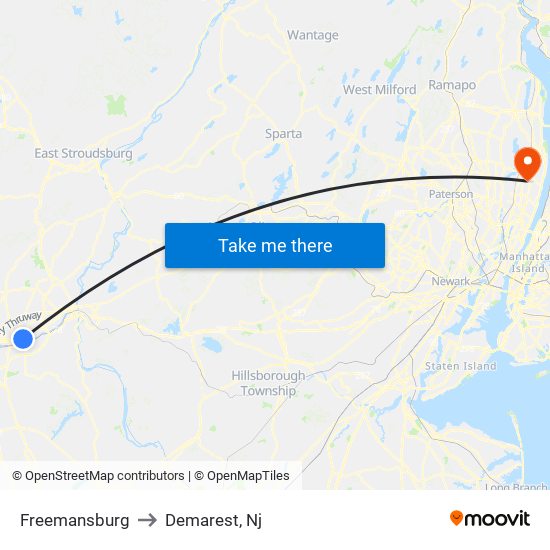 Freemansburg to Demarest, Nj map