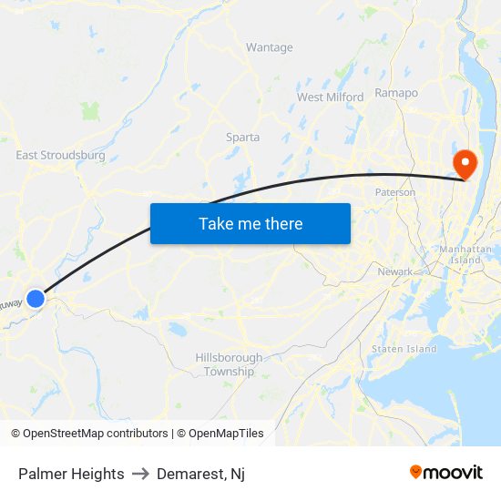 Palmer Heights to Demarest, Nj map