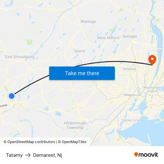 Tatamy to Demarest, Nj map