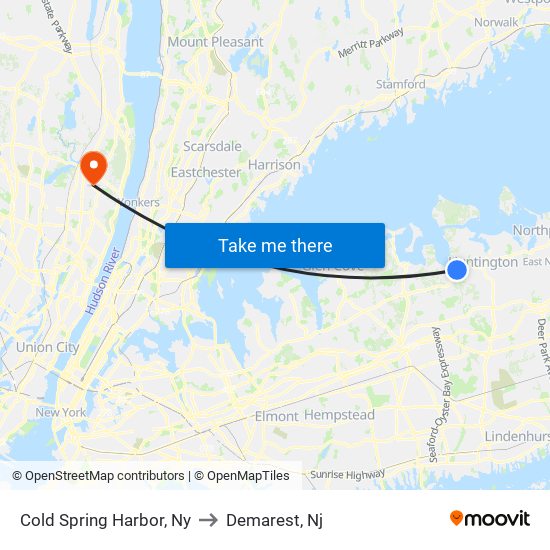 Cold Spring Harbor, Ny to Demarest, Nj map