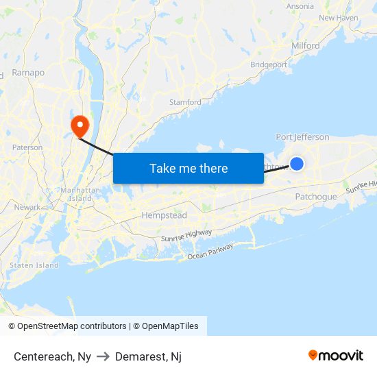Centereach, Ny to Demarest, Nj map