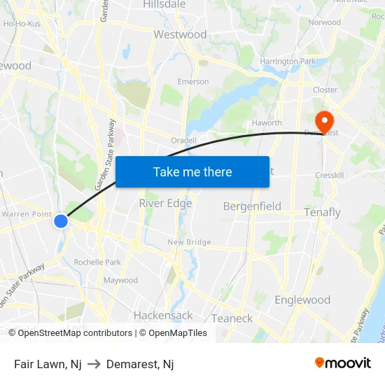 Fair Lawn to Demarest, Nj map