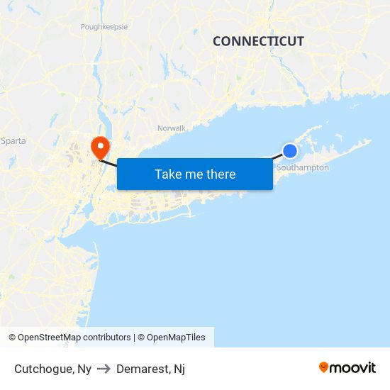 Cutchogue, Ny to Demarest, Nj map