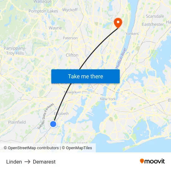Linden to Demarest map