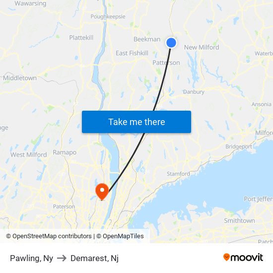 Pawling, Ny to Demarest, Nj map