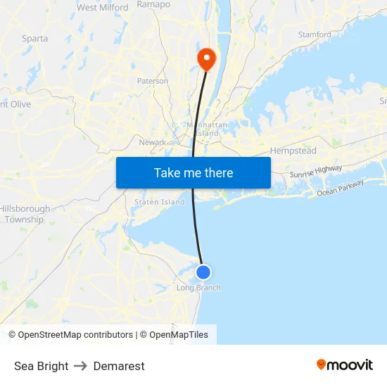 Sea Bright to Demarest map