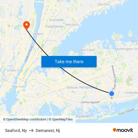 Seaford, Ny to Demarest, Nj map