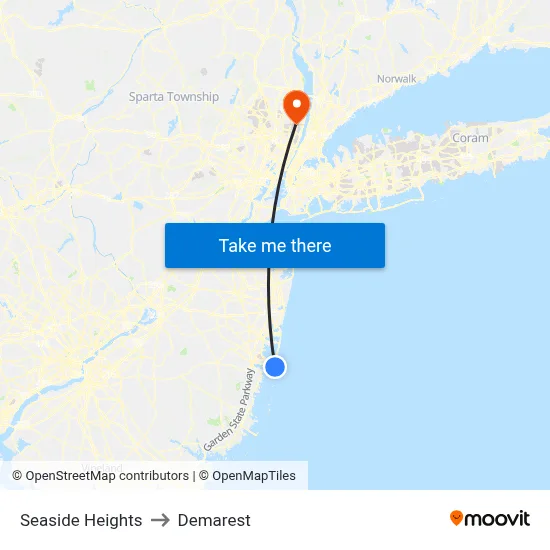 Seaside Heights to Demarest map