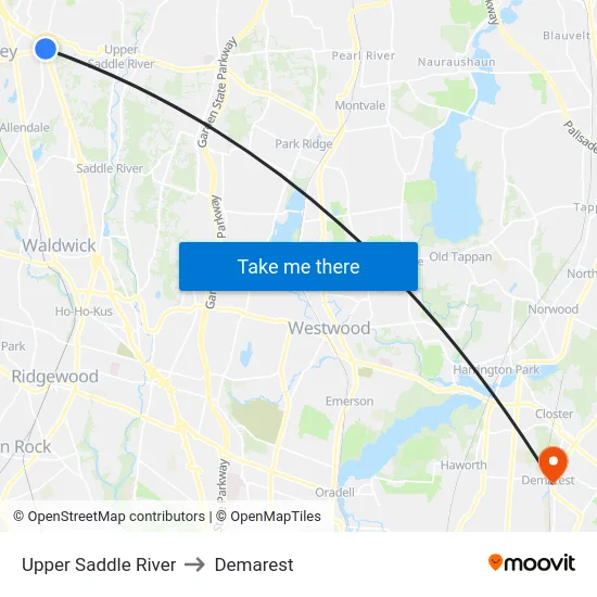 Upper Saddle River to Demarest map