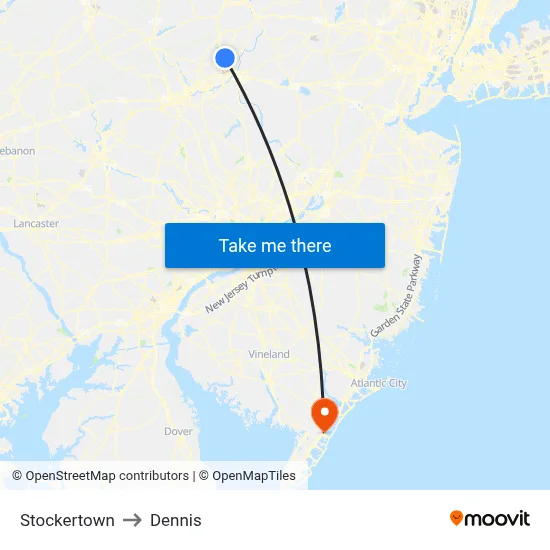Stockertown to Dennis map